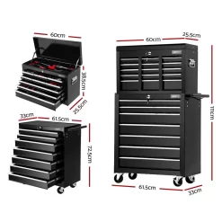Alternative view of Giantz Tool Chest and Trolley Box Cabinet 16 Drawers Cart Garage Storage Black