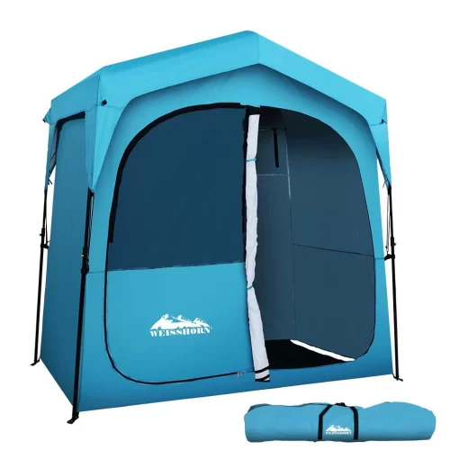 Portable Camping Shower and Toilet Tent in Blue.