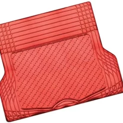 Red Rubber Car Boot Mat with Aluminium Look - Durable.