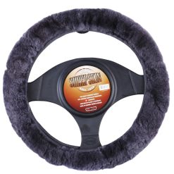 Charcoal Sheepskin Steering Wheel Cover for Comfortable Driving