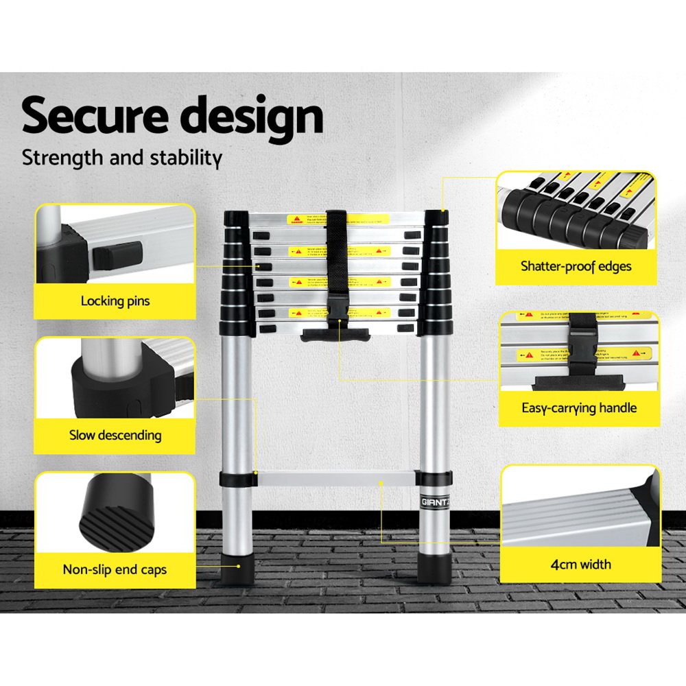 Giantz 2.6M Telescopic Ladder Aluminium Extension Extendable Steps Adjustable Height 6 Giantz 2.6M Telescopic Ladder Aluminium Extension Extendable Steps Adjustable Height - Image 6