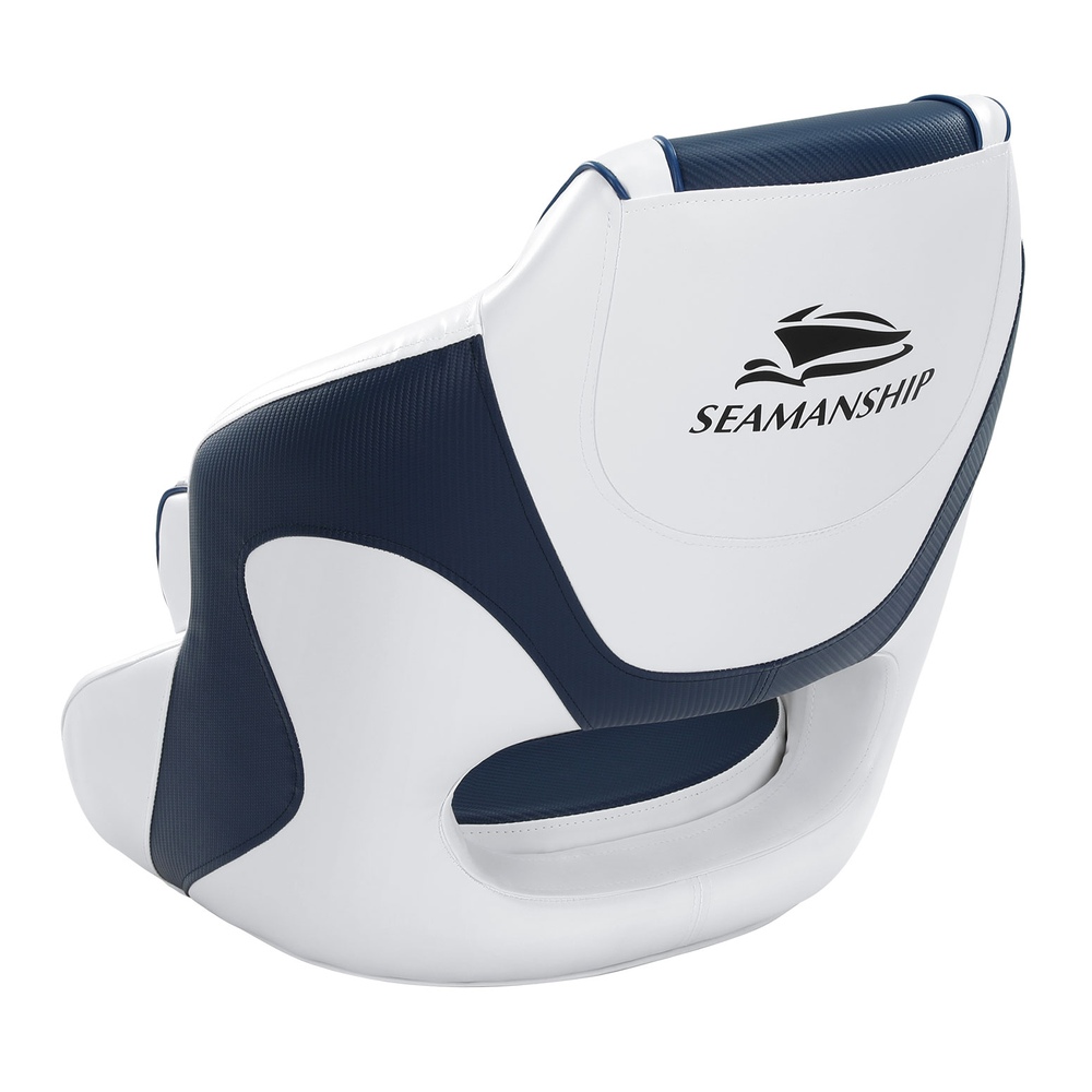 thumbnail image 2 of MiD Marine Premium Captain's Flip-Up Bolster Boat Seat – White & Blue 2 of 6