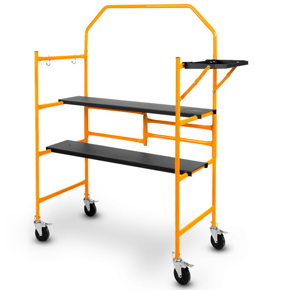 BAUMR-AG Mobile Scaffold Platform, 226kg Load, Steel Frame, Dual Height, Folding for easy Transport and Storage, Locking Castors, Tool Tray 1 BAUMR-AG Mobile Scaffold Platform, 226kg Load, Steel Frame, Dual Height, Folding for easy Transport and Storage, Locking Castors, Tool Tray