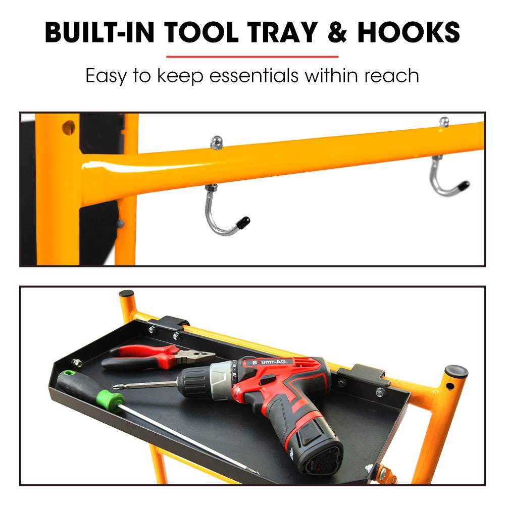 BAUMR-AG Mobile Scaffold Platform, 226kg Load, Steel Frame, Dual Height, Folding for easy Transport and Storage, Locking Castors, Tool Tray 6 BAUMR-AG Mobile Scaffold Platform, 226kg Load, Steel Frame, Dual Height, Folding for easy Transport and Storage, Locking Castors, Tool Tray - Image 6