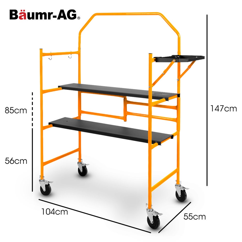 BAUMR-AG Mobile Scaffold Platform, 226kg Load, Steel Frame, Dual Height, Folding for easy Transport and Storage, Locking Castors, Tool Tray 11 BAUMR-AG Mobile Scaffold Platform, 226kg Load, Steel Frame, Dual Height, Folding for easy Transport and Storage, Locking Castors, Tool Tray - Image 11