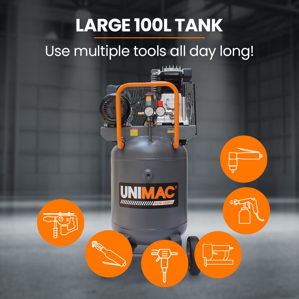 Unimac 100L Industrial Air Compressor 2.6kW 370L/min 10 Unimac 100L Industrial Air Compressor 2.6kW 370L/min - Image 10