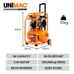 Unimac 16L Oil-Free Air Compressor 116PSI with Wheels 17 V219 TOLACMUM1C6VA 202507041945 08