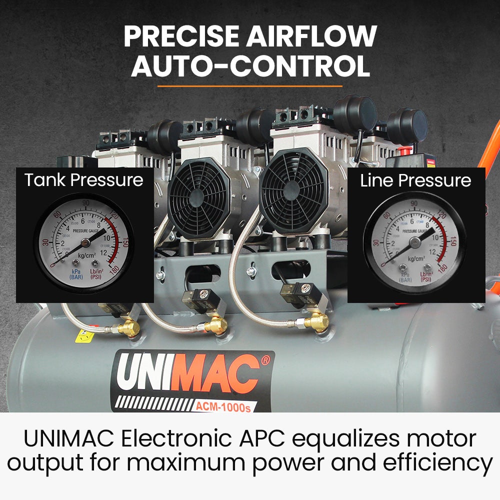 UNIMAC 100L 4.5HP Silent Oil-Free Air Compressor, with Twin Nitto Outlets, 15A Plug 5 UNIMAC 100L 4.5HP Silent Oil-Free Air Compressor, with Twin Nitto Outlets, 15A Plug - Image 5
