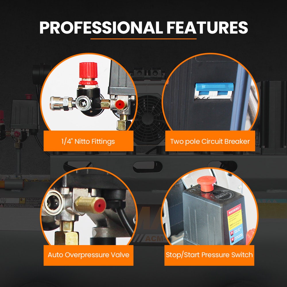 UNIMAC 100L 4.5HP Silent Oil-Free Air Compressor, with Twin Nitto Outlets, 15A Plug 6 UNIMAC 100L 4.5HP Silent Oil-Free Air Compressor, with Twin Nitto Outlets, 15A Plug - Image 6