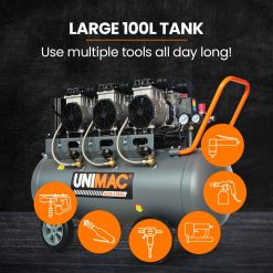 UNIMAC 100L 4.5HP Silent Oil-Free Air Compressor, with Twin Nitto Outlets, 15A Plug 17 V219 TOLACMUM1M0FA 202507071130 06