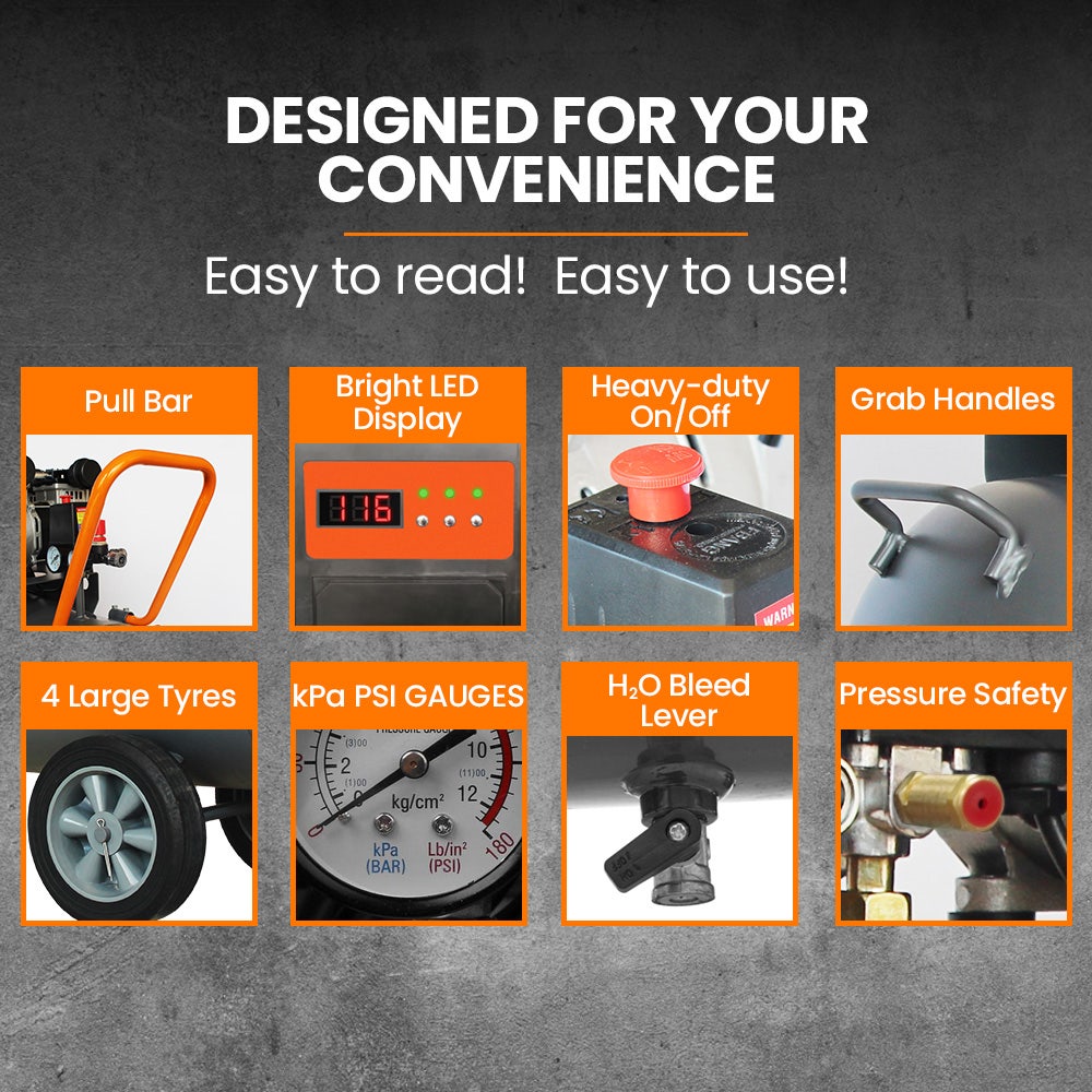 UNIMAC 100L 4.5HP Silent Oil-Free Air Compressor, with Twin Nitto Outlets, 15A Plug 9 UNIMAC 100L 4.5HP Silent Oil-Free Air Compressor, with Twin Nitto Outlets, 15A Plug - Image 9