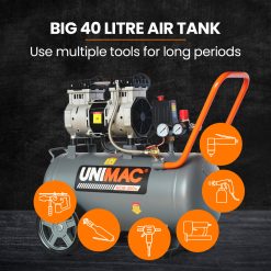 UNIMAC 40L Oil-Free Electric Air Compressor 2.0HP 13 V219 TOLACMUM4C0FA 74348 06
