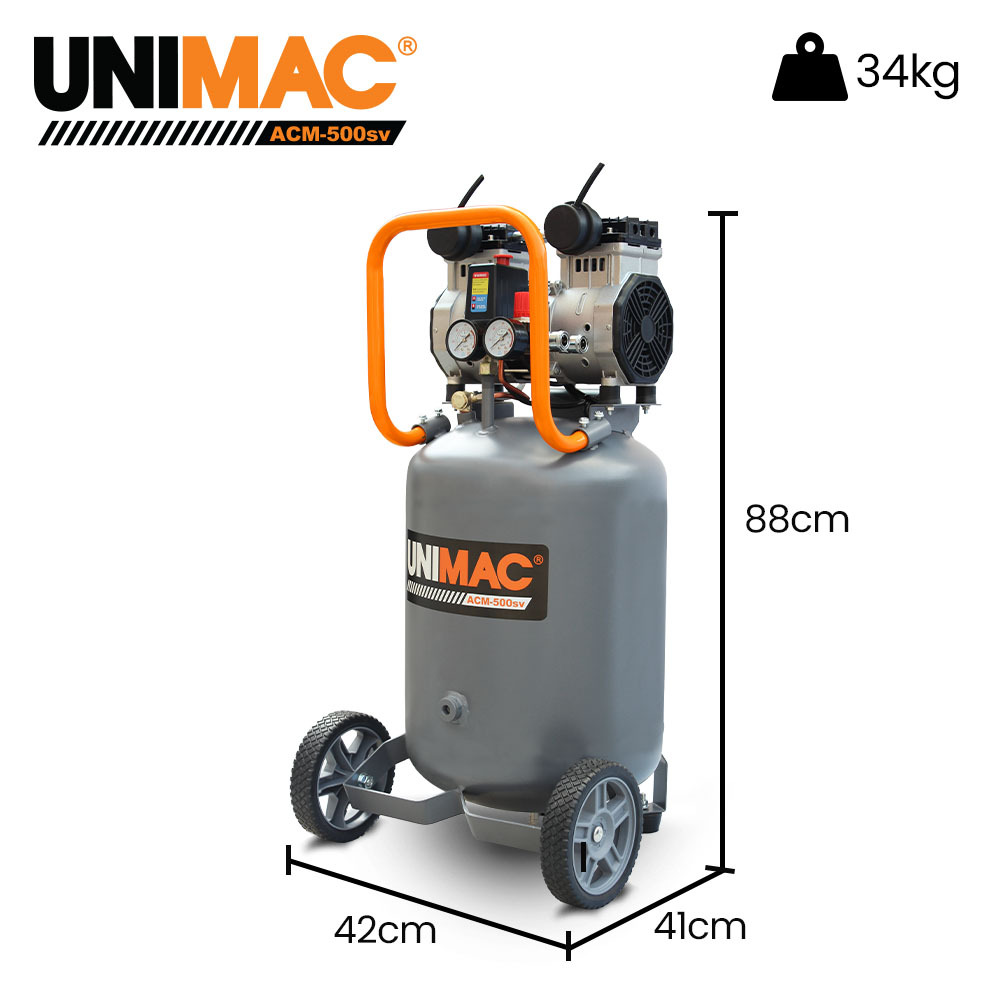 Unimac 2HP 50L Silent Oil-Free Portable Electric Air Compressor, Vertical, for Airtools, Tyre Inflation 2 Unimac 2HP 50L Silent Oil-Free Portable Electric Air Compressor, Vertical, for Airtools, Tyre Inflation - Image 2