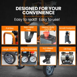 Unimac 2HP 50L Silent Oil-Free Portable Electric Air Compressor, Vertical, for Airtools, Tyre Inflation 14 V219 TOLACMUM5CFVA 225401 07