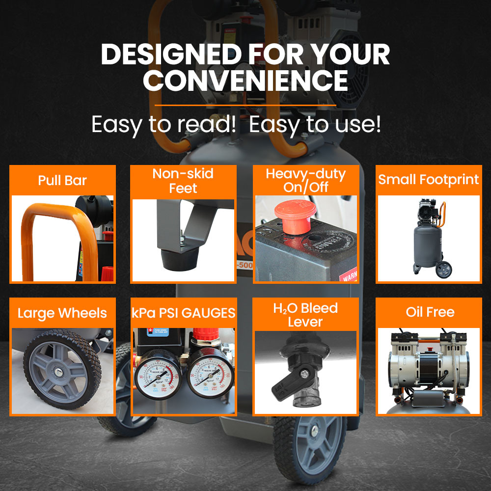 Unimac 2HP 50L Silent Oil-Free Portable Electric Air Compressor, Vertical, for Airtools, Tyre Inflation 7 Unimac 2HP 50L Silent Oil-Free Portable Electric Air Compressor, Vertical, for Airtools, Tyre Inflation - Image 7