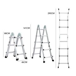 Alternative view of Bullet 2.9m Folding Aluminium Multipurpose Ladder, w/ Workshelf Platform, Spring Assisted Rapid Safety Lock Adjusters