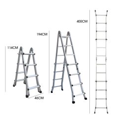 Alternative view of Bullet 4m Folding Aluminium Multipurpose Ladder, w/ Workshelf Platform, Spring Assisted Rapid Safety Lock Adjusters