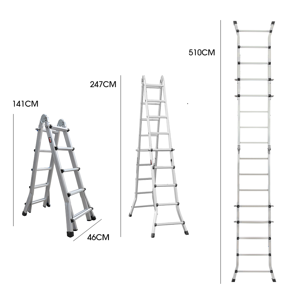 Bullet 5.1m Folding Aluminium Multipurpose Ladder, w/ Workshelf Platform, Spring Assisted Rapid Safety Lock Adjusters 2 Bullet 5.1m Folding Aluminium Multipurpose Ladder, w/ Workshelf Platform, Spring Assisted Rapid Safety Lock Adjusters - Image 2
