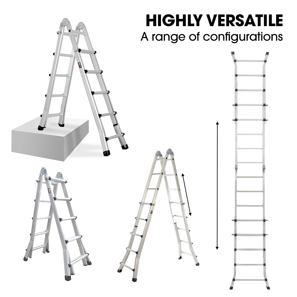 Bullet 5.1m Folding Aluminium Multipurpose Ladder, w/ Workshelf Platform, Spring Assisted Rapid Safety Lock Adjusters 4 Bullet 5.1m Folding Aluminium Multipurpose Ladder, w/ Workshelf Platform, Spring Assisted Rapid Safety Lock Adjusters - Image 4