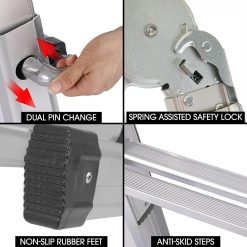 Bullet 5.1m Folding Aluminium Multipurpose Ladder, w/ Workshelf Platform, Spring Assisted Rapid Safety Lock Adjusters 14 V219 TOLLDABU51AA 225320 04