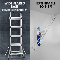 Bullet 5.1m Folding Aluminium Multipurpose Ladder, w/ Workshelf Platform, Spring Assisted Rapid Safety Lock Adjusters 15 V219 TOLLDABU51AA 225320 05