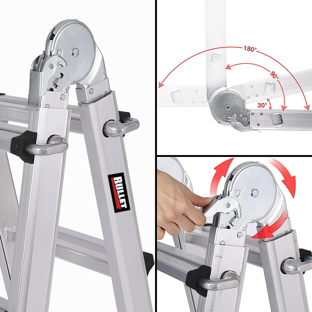 Bullet 5.1m Folding Aluminium Multipurpose Ladder, w/ Workshelf Platform, Spring Assisted Rapid Safety Lock Adjusters 7 Bullet 5.1m Folding Aluminium Multipurpose Ladder, w/ Workshelf Platform, Spring Assisted Rapid Safety Lock Adjusters - Image 7