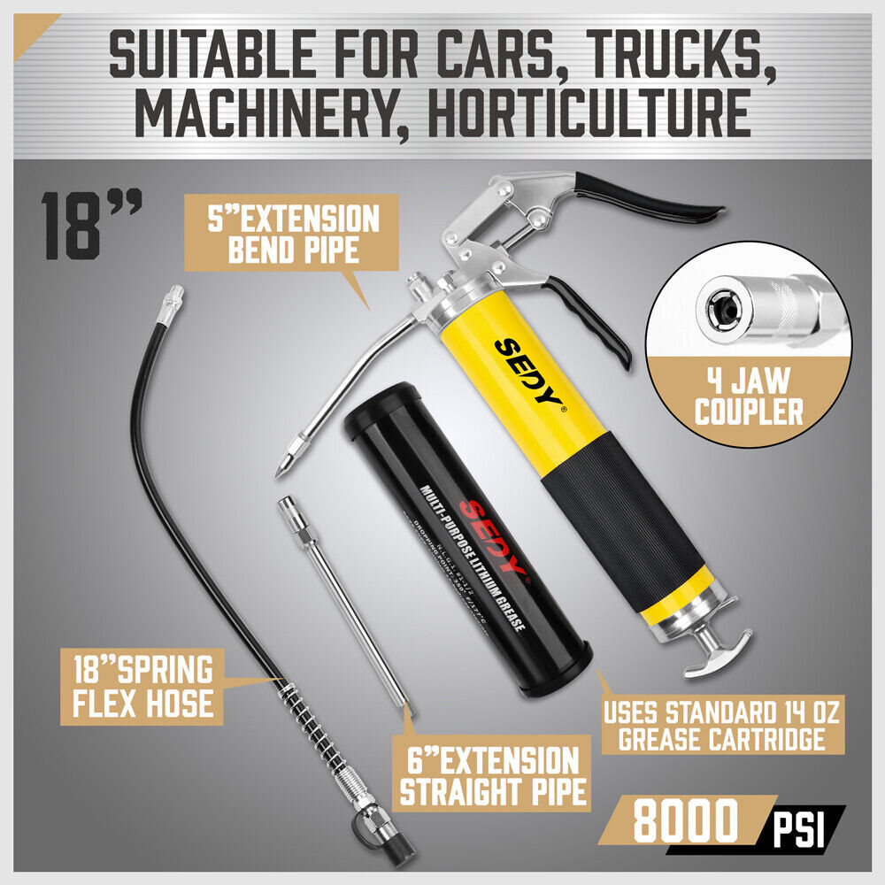 18inch Grease Gun 8000PSI Pistol Grip Flex Hose Heavy Duty Barrel With Cartridge 3 18inch Grease Gun 8000PSI Pistol Grip Flex Hose Heavy Duty Barrel With Cartridge - Image 3