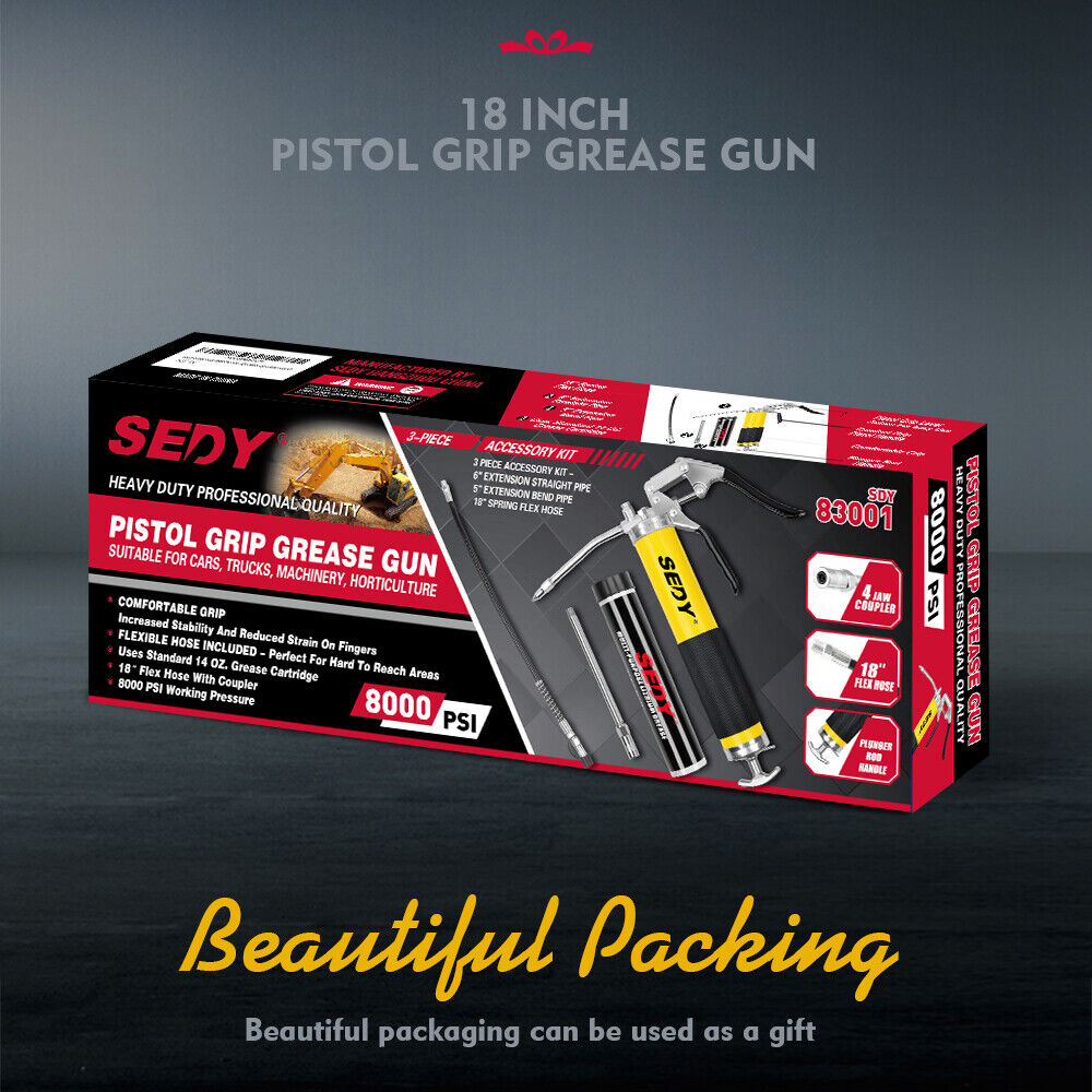 18inch Grease Gun 8000PSI Pistol Grip Flex Hose Heavy Duty Barrel With Cartridge 9 18inch Grease Gun 8000PSI Pistol Grip Flex Hose Heavy Duty Barrel With Cartridge - Image 9