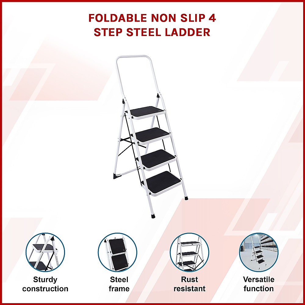 Foldable Non Slip 4 Step Steel Ladder 3 Foldable Non Slip 4 Step Steel Ladder - Image 3