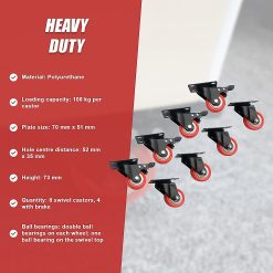 8 x 2" Polyurethane Castor Wheels - Swivel and 4 with brake 23 V63 824101 202503111611 05