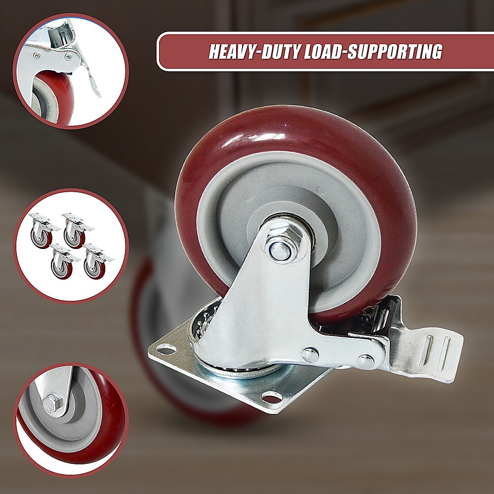 4 X 5" Heavy Duty 400kg Swivel Castor Wheels Trolley Furniture Caster All Brake 8 4 X 5" Heavy Duty 400kg Swivel Castor Wheels Trolley Furniture Caster All Brake - Image 8