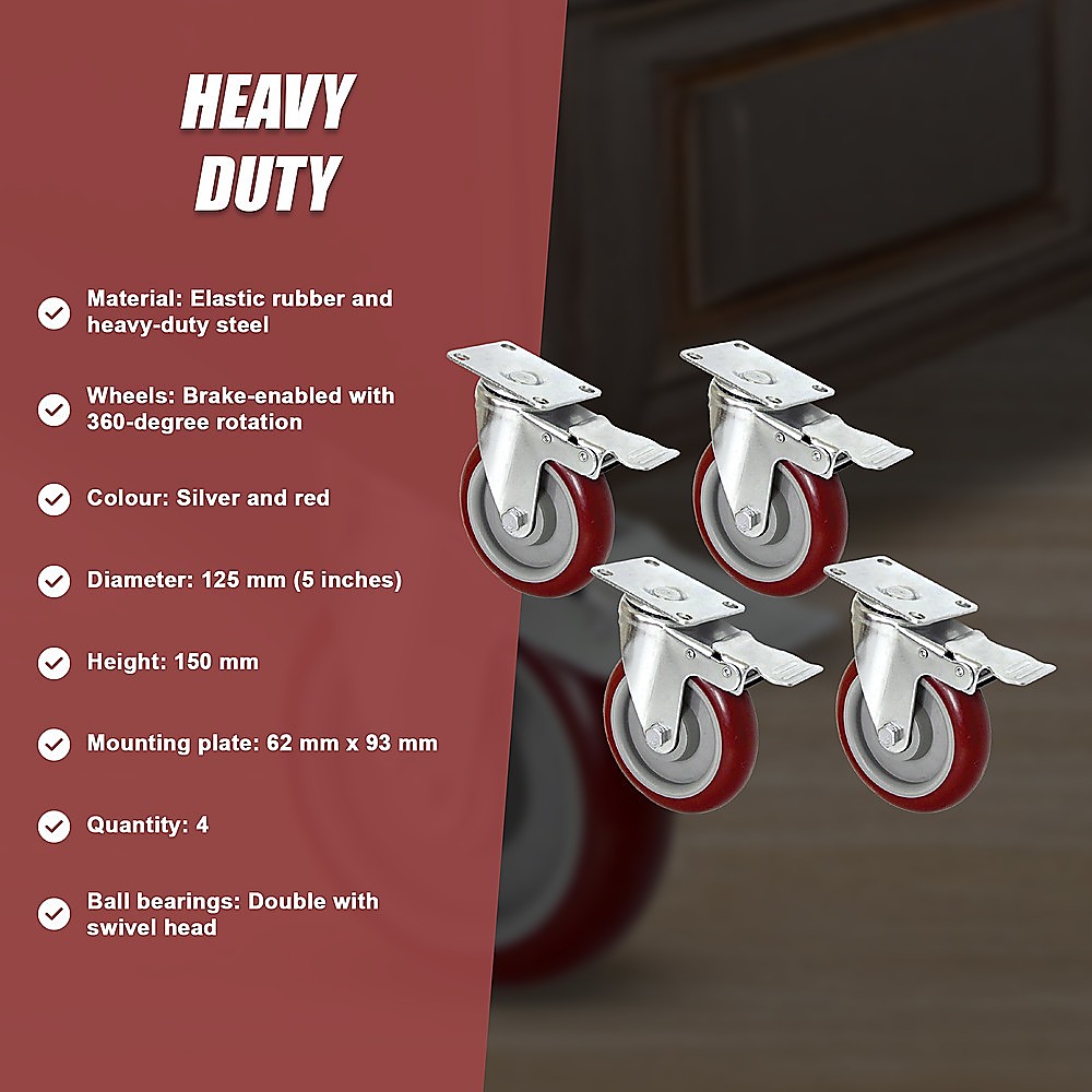 4 X 5" Heavy Duty 400kg Swivel Castor Wheels Trolley Furniture Caster All Brake 10 4 X 5" Heavy Duty 400kg Swivel Castor Wheels Trolley Furniture Caster All Brake - Image 10