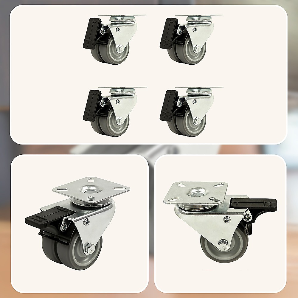 Heavy Duty Swivel Castor Wheels 50mm Rubber With Brake Pack of 4 9 Heavy Duty Swivel Castor Wheels 50mm Rubber With Brake Pack of 4 - Image 9