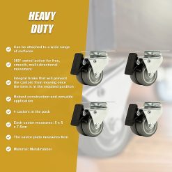 Heavy Duty Swivel Castor Wheels 50mm Rubber With Brake Pack of 4 24 V63 838711 202503111612 05