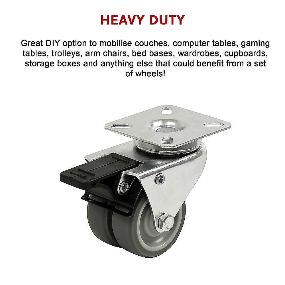 Heavy Duty Swivel Castor Wheels 50mm Rubber With Brake Pack of 4 13 Heavy Duty Swivel Castor Wheels 50mm Rubber With Brake Pack of 4 - Image 13