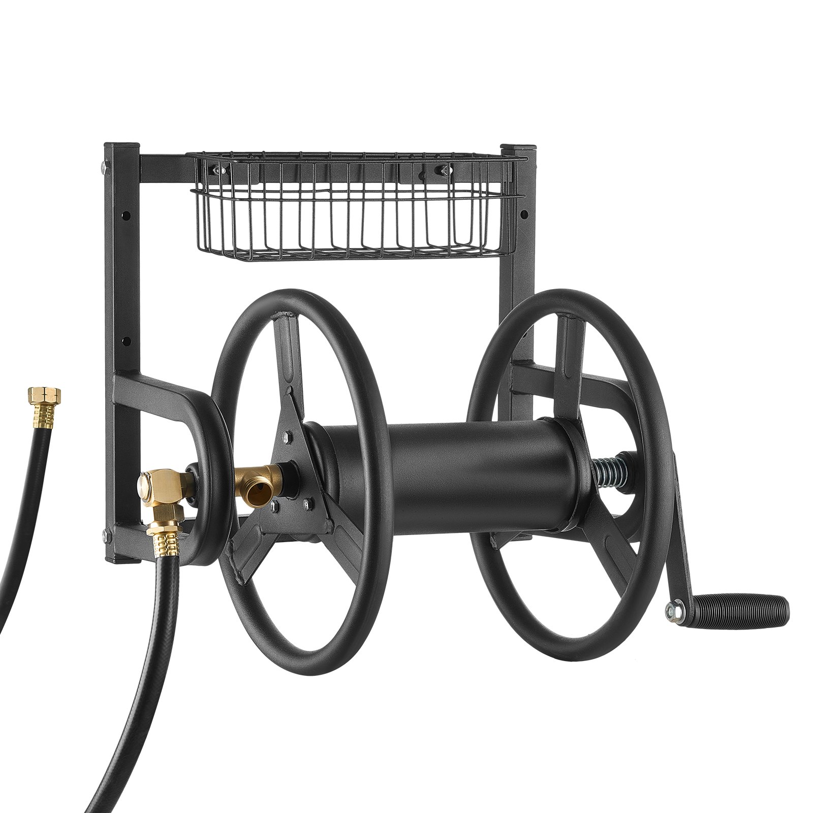 VEVOR Wall Mounted Garden Hose Reel 125ft 5/8 in Metal Hose Reel with Basket 1 VEVOR Wall Mounted Garden Hose Reel 125ft 5/8 in Metal Hose Reel with Basket