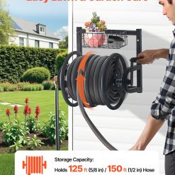 Alternative view of VEVOR Wall Mounted Garden Hose Reel 125ft 5/8 in Metal Hose Reel with Basket