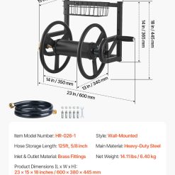 VEVOR Wall Mounted Garden Hose Reel 125ft 5/8 in Metal Hose Reel with Basket 17 V952 GQSSGJP125FTTLQ5I002V0 202508012022 06