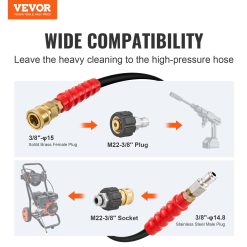 Alternative view of VEVOR Pressure Washer Hose, 100FT, Kink Free 3/8"-φ14.8 Male, 3/8"-φ15 Female For Most Brand Pressure Washers, 4.9'' Bending Radius, 4800 PSI Heavy Duty Power Washer Extension Replacement Hose