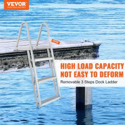 Alternative view of VEVOR Dock Ladder, Removable 3 Steps, 159 kg Load Capacity, Aluminum Alloy Pontoon Boat Ladder with 101.6 mm Wide Step & Nonslip Rubber Mat, Easy to Install for Ship/Lake/Pool/Marine Boarding