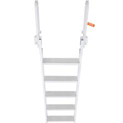 VEVOR Dock Ladder Flip Up 5 Steps, 350lbs Load Capacity, Aluminum Pontoon Boat Ladder with 4" Wide Step & Nonslip Rubber Mat,Swimm Step Ladder for Ship/Lake/Pool/Marine Boarding