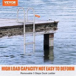 Alternative view of VEVOR Dock Ladder, Removable 3 Steps, 227 kg Load Capacity, Aluminum Alloy Pontoon Boat Ladder with 7.9 cm Wide Step & Nonslip Rubber Mat, Easy to Install for Ship/Lake/Pool/Marine Boarding