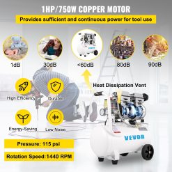 VEVOR Air Compressor 6.6 Gallon, Portable Air Compressor 1 HP, Oil Free Air Compressor Steel Tank 750W, Pancake Air Compressor 115 PSI, Ultra Quiet Compressor for Home Repair, Tire Inflation 13 V952 WSKYJ750 25L00001V3 202507141615 02
