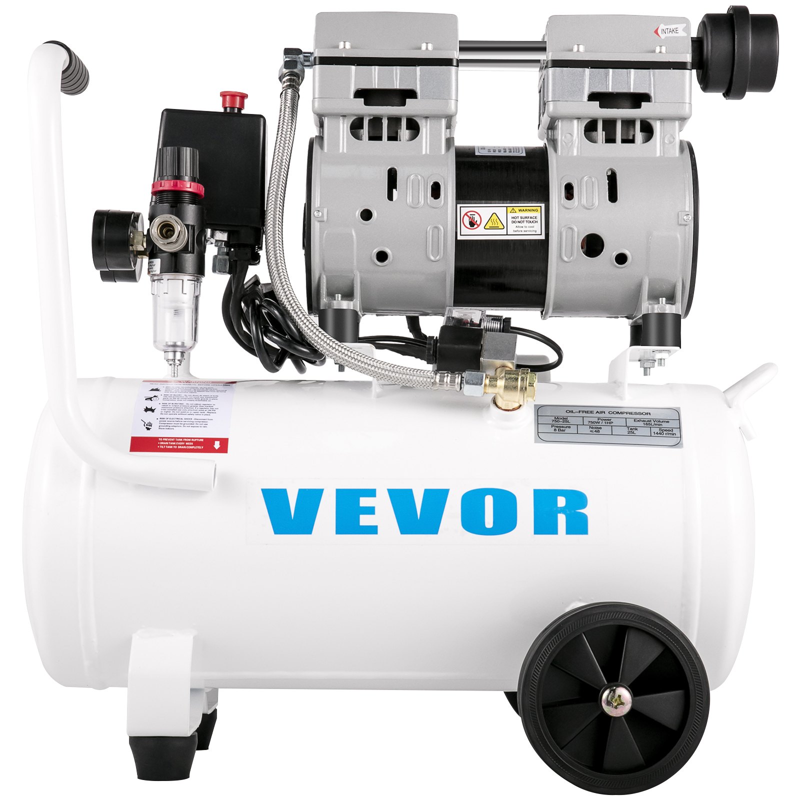 VEVOR Air Compressor 6.6 Gallon, Portable Air Compressor 1 HP, Oil Free Air Compressor Steel Tank 750W, Pancake Air Compressor 115 PSI, Ultra Quiet Compressor for Home Repair, Tire Inflation 10 VEVOR Air Compressor 6.6 Gallon, Portable Air Compressor 1 HP, Oil Free Air Compressor Steel Tank 750W, Pancake Air Compressor 115 PSI, Ultra Quiet Compressor for Home Repair, Tire Inflation - Image 10