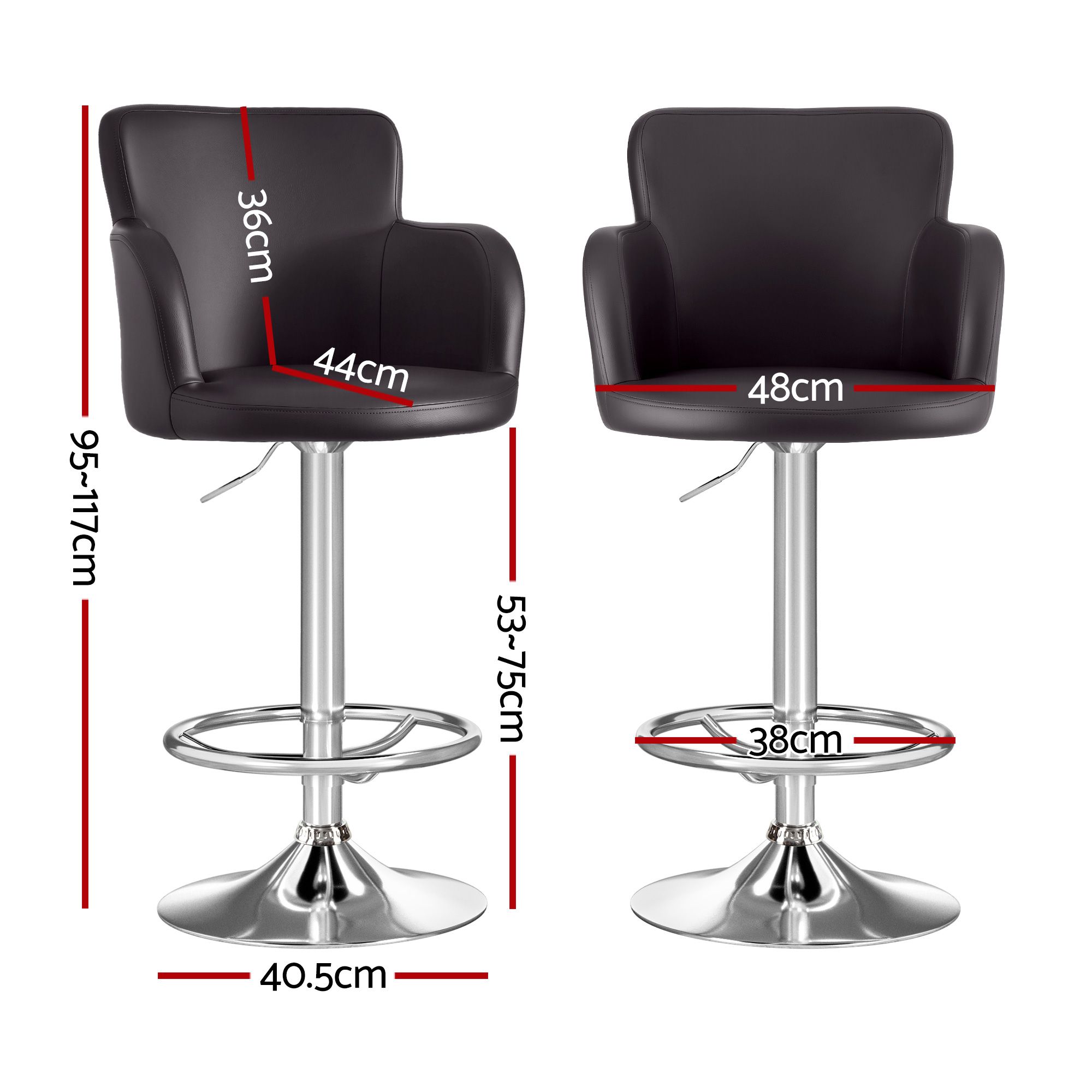 Bar stools 4 pack swivel PU leather adjustable brown 2 Bar stools 4 pack swivel PU leather adjustable brown - Image 2