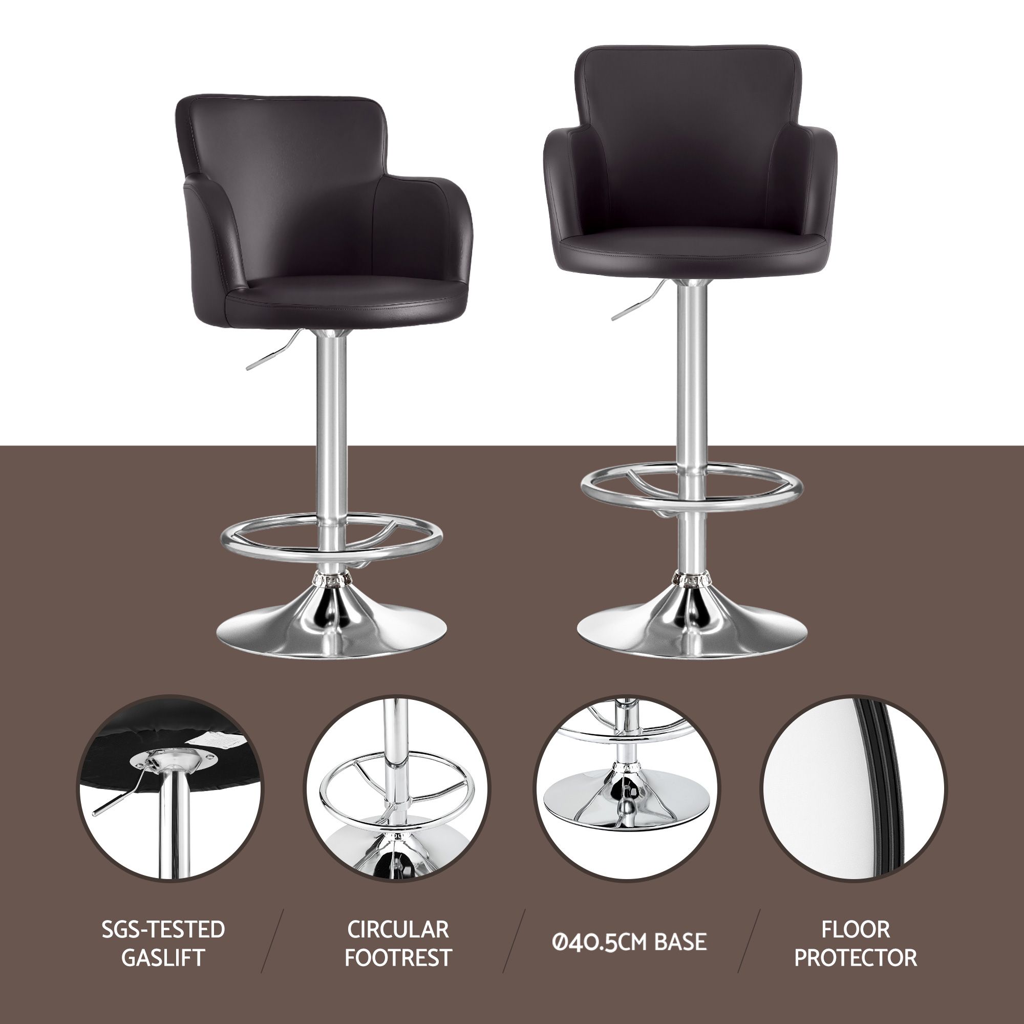 Bar stools 4 pack swivel PU leather adjustable brown 4 Bar stools 4 pack swivel PU leather adjustable brown - Image 4