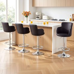 Bar stools 4 pack swivel PU leather adjustable brown 19 BA K 7200 BRX4 09