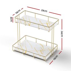Alternative view of Artiss 2X Bathroom Storage Rack 2 Tier Corner Organiser Gold Marble Look