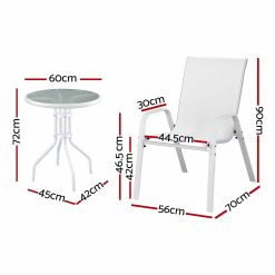 Alternative view of Gardeon 3PC Outdoor Bistro Set Table and Chairs Stackable Patio Furniture White