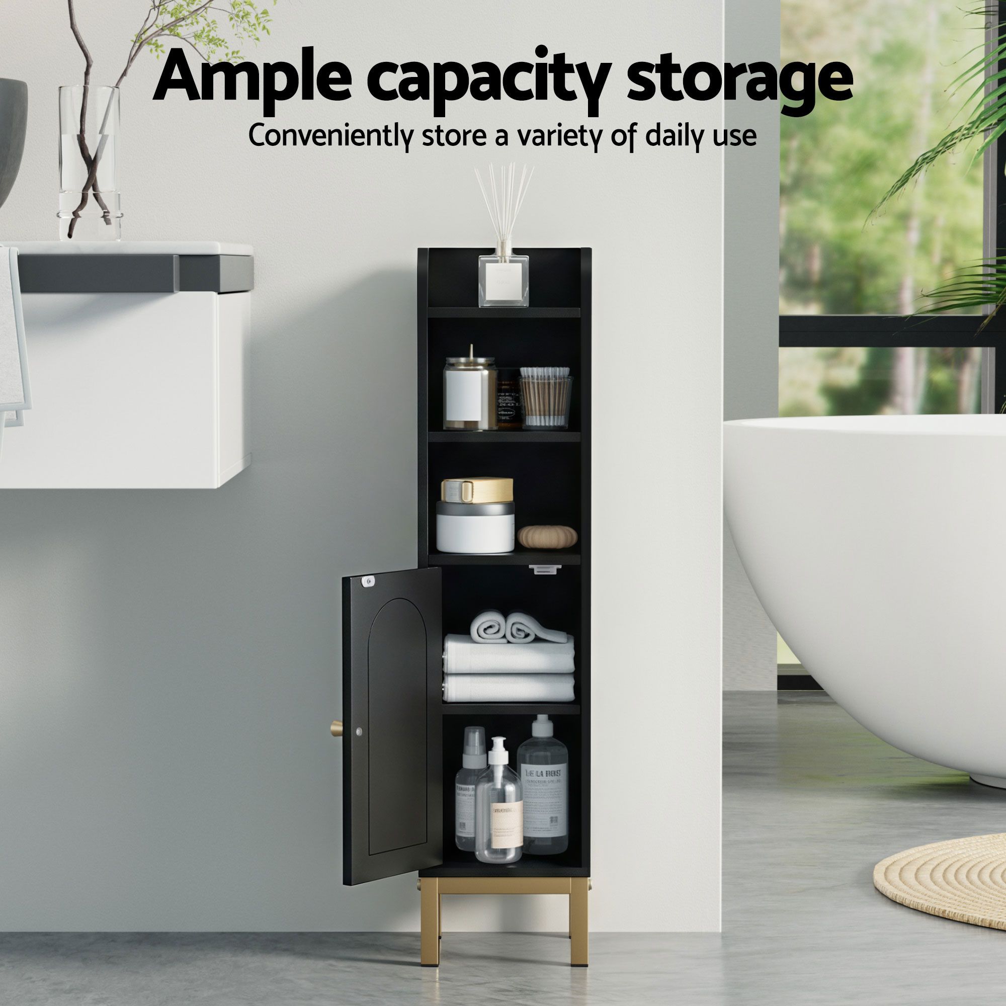 Artiss 2X Bathroom Storage Cabinet Floor Organizer Toilet Corner Adjustable Black 5 Artiss 2X Bathroom Storage Cabinet Floor Organizer Toilet Corner Adjustable Black - Image 5